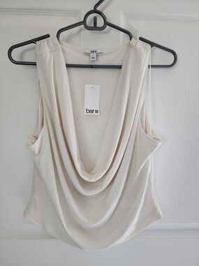Bar III Cream Draped Cowl Neck Sleeveless Camisole